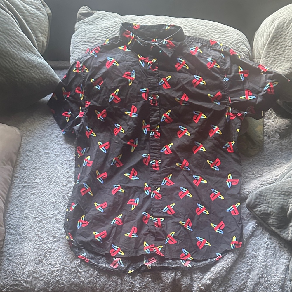 Sony Men's Black Shirt with Vibrant Pattern